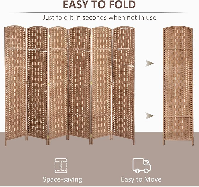 NicBex Room Divider 6 Panel Room Dividers with Woven Rattan Design Partition Room Dividers and Folding Privacy Screens 6 FT Wall Divider for Office,Room Separation,106.25"W x 0.75"D x 70.75"H, Natural-DeskLoop Office