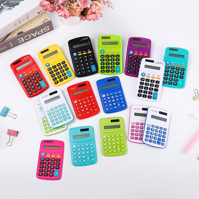 48 Pcs Pocket Calculator,Pocket Size Basic Calculators,8 Digit Display Solar Battery Dual Power Desktop Calculators,Mini Calculator for Students,Home,Office, 3 Styles-DeskLoop Office