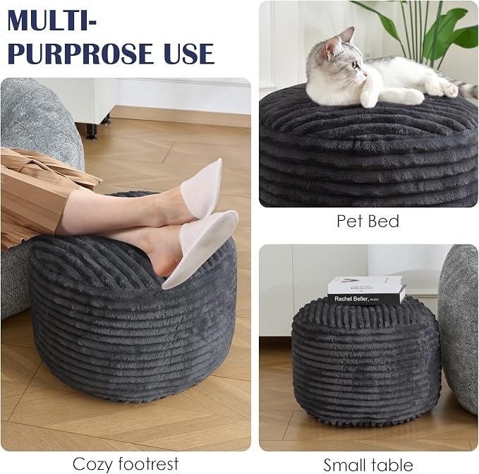 SHOUREN Stuffed Round Ottoman, Corduroy Pouf Ottoman Foot Rest - Image 6
