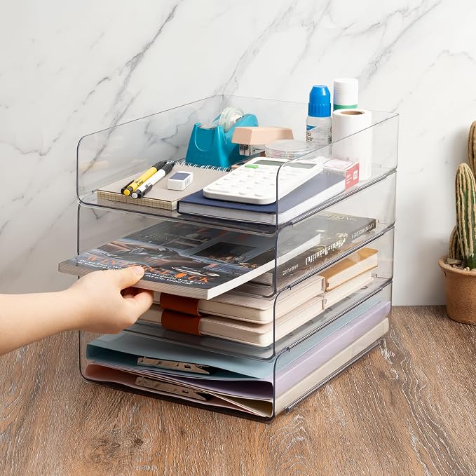Tiawudi Desk Organizer, Plastic Letter Tray, Stackable File Organizer - Image 7