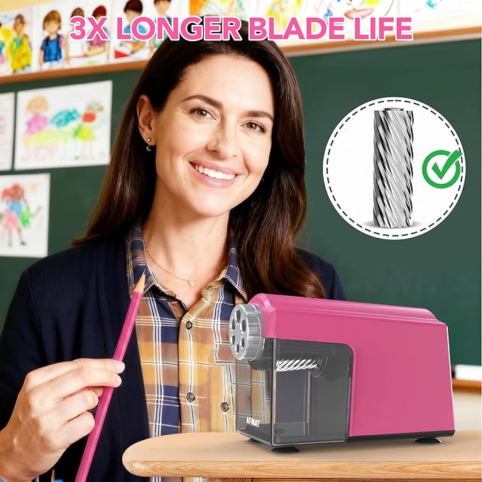 AFMAT Electric Pencil Sharpener Heavy Duty, 6 Holes, Cordless & Rechargeable - Image 4