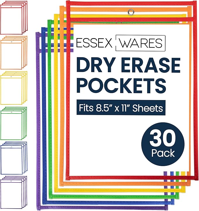 Essex Wares - 30 Pack, Dry Erase Pocket Document Protectors, Water-Resistant & by EssexWares