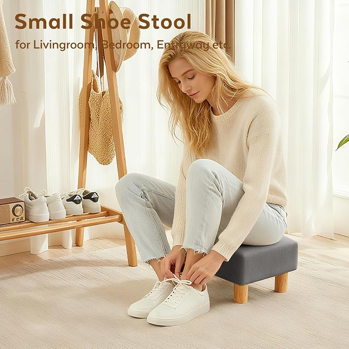 Small Foot Stool Ottoman, Linen Footstool Ottoman Foot Rest - Image 7