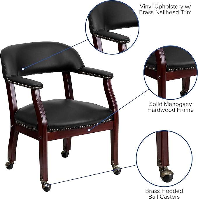 EMMA + OLIVER Black Vinyl Luxurious Conference Chair with Casters-DeskLoop Office