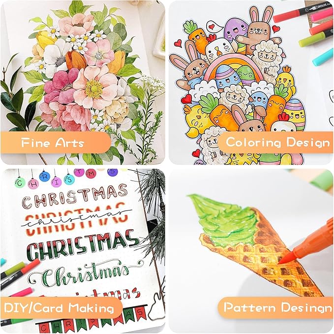 ZSCM 32 Colors Duo Tip Brush Markers Art Pen Set, Artist Fine and Brush Tip Colored Pens, for Adult Coloring Books Christmas Cards Drawing, Note taking Lettering Calligraphy Journaling-DeskLoop Office