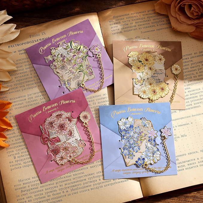 4 Pieces Metal Bookmark, Hollow Flower Book Mark - Image 2