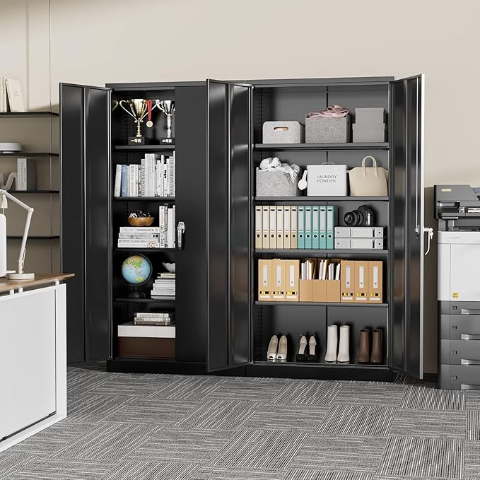 INTERGREAT Black Metal Storage Cabinet with Lock, 72" Tall Lockable Garage Storage Cabinet with Doors and Shelves, Cabinets for Home Office, Warehouse-DeskLoop Office
