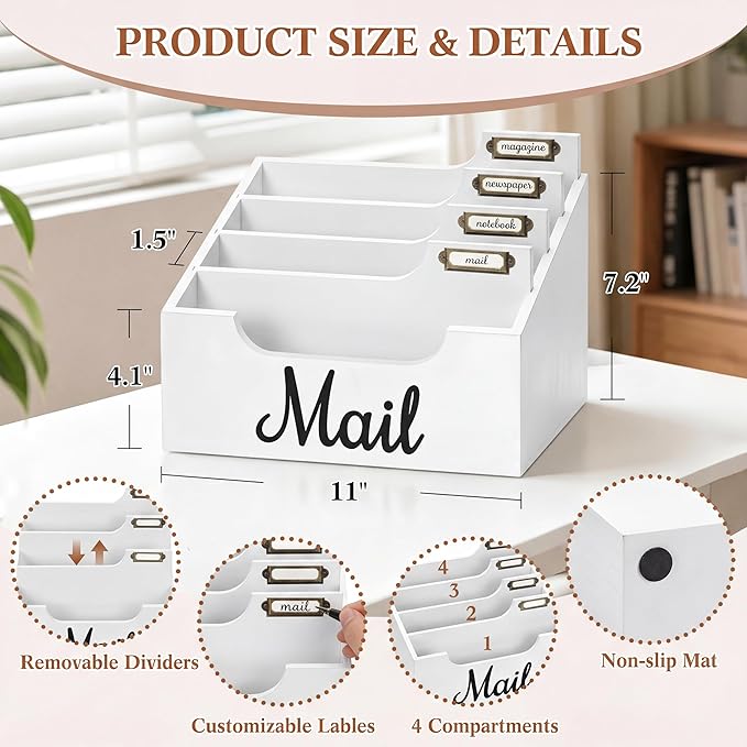 Rustic Wood Mail Organizer Countertop - Image 7