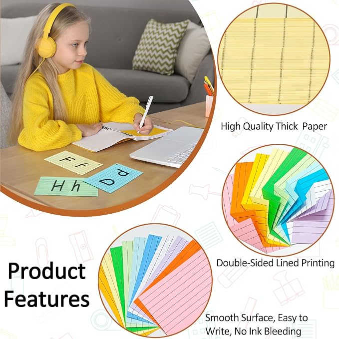 2000 Count Colored Index Cards 3x5, Lined Note Cards, Study Cards, Flash Cards - Image 4