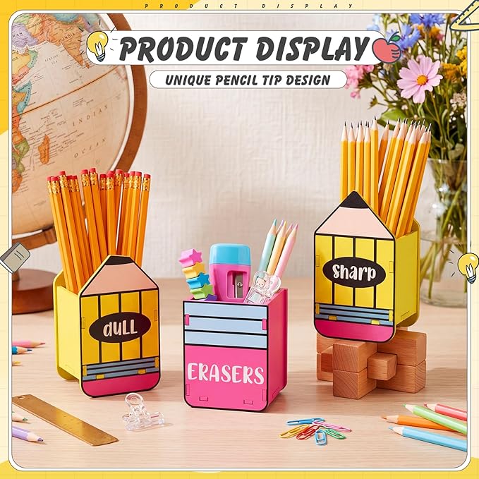DoubleFill 3 Pcs Sharp and Dull Pencil Holder Eraser Buckets Wooden Shaped - Image 4