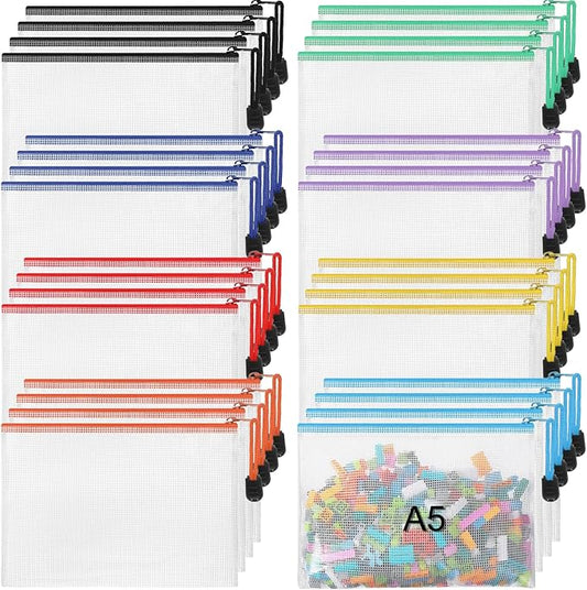 Jetec 32 Pcs Mesh Zipper Bags Toy Storage Bikini Organizer Bag Bolsas Para Guardar Trajes De Baño Waterproof Zipper Reusable Pouch Puzzle Multipurpose for Storage Office(Sweet Color,9 x 7 Inch)-DeskLoop Office