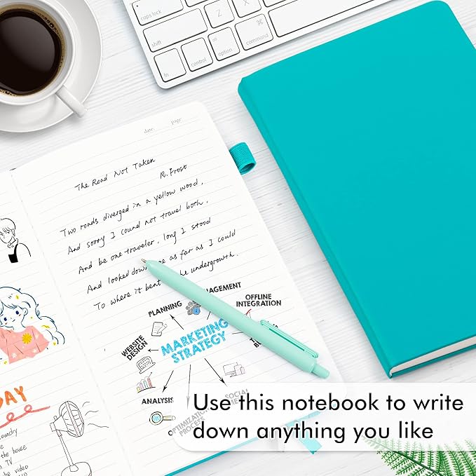 feela 12 Pack Notebooks Journals Bulk with 12 Black Pens, A5 Hardcover Notebook Classic Ruled Journal Set with Pen Holder for School Business Work Travel Writing, 120 GSM, 5.1”x8.3”, Emerald-DeskLoop Office