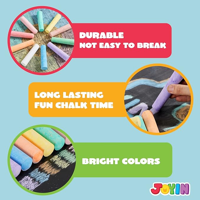 JOYIN 120 PCS Sidewalk Chalks for Kids Giant Box Non-toxic Jumbo Colored Washable Sidewalk Chalk for Toddlers in 10 Colors-DeskLoop Office