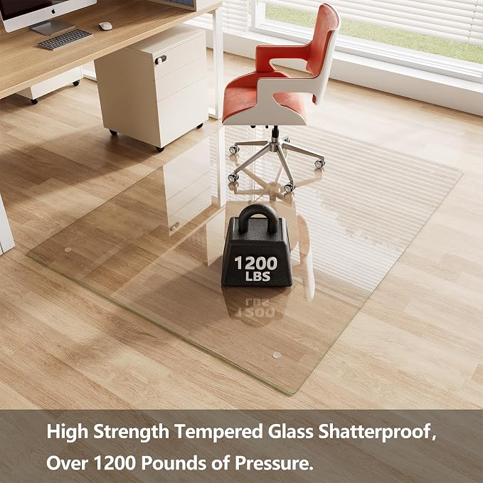 Koonmi Glass Chair Mat for Carpet, Tempered Glass 50"x65" Office Chair Mat - Image 4