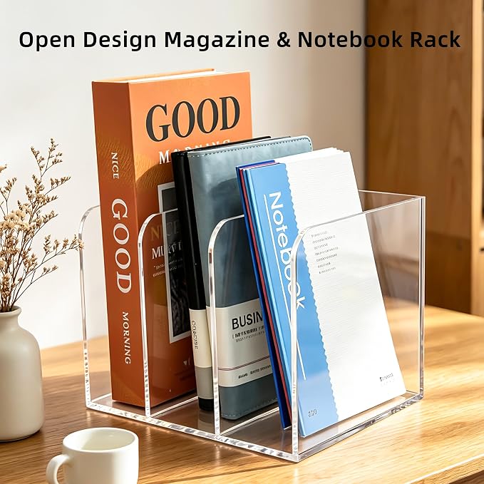 3-Slot Clear Acrylic Magazine File Holder – Vertical Desk Organizer - Image 6
