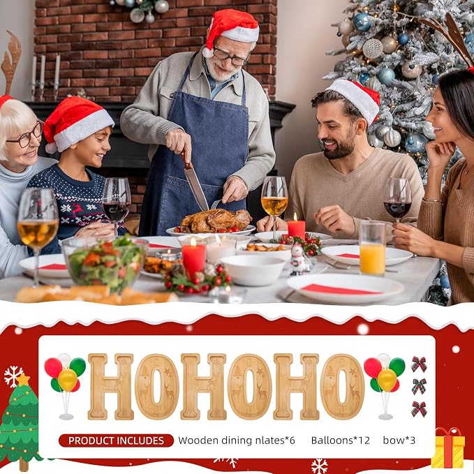 6PCS Bamboo Christmas Decorations Letters Charcuterie Board Box- HOHOHO - Image 4