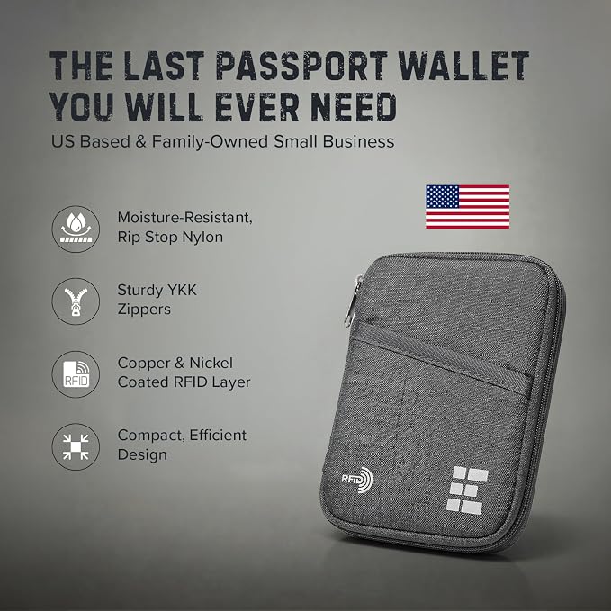 Zero Grid RFID Passport Holder & Travel Wallet, Zippered Wallet - Image 7