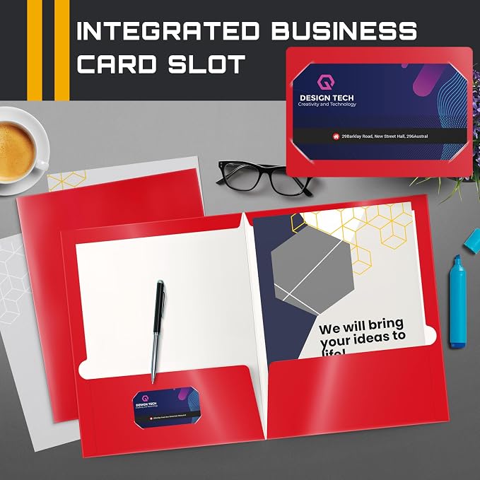 Better Office Products 2 Pocket Glossy Laminated RED Paper Folders, Letter Size - Image 3
