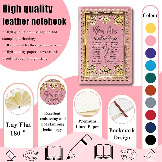 Pink A5 Lined Leather Journal Notebook,Inspirational Christian Gifts Hardcover Executive Notebooks for Men Women,200 Pages 100 Gsm Thick Ruled Paper Daily Diary for School,Family ,Friends,Work (You Beautiful Pink)-DeskLoop Office