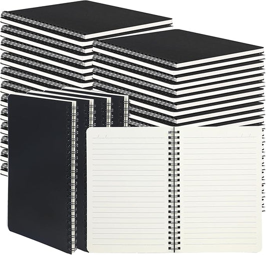 miikoul 100 Packs A5 Spiral Notebooks, Black Ruled Notebooks Bulk, 8.3"×5.5", 60 Sheets/120 Pages, Hardcover Lined Journal Notepad Travel Notebooks for Office and Back to School Supplies-DeskLoop Office