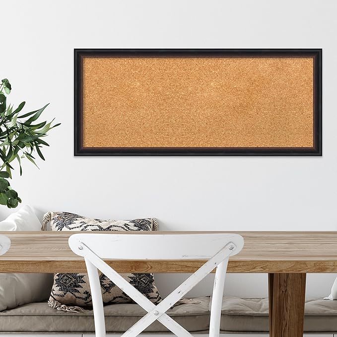 Amanti Art Natural Cork Board for Wall, 14x32 Vision Board with Black Wood Frame, Medium Corkboard Office Decor for Home Organization, Casual Corkboard Pinboard to display items for home organization-DeskLoop Office