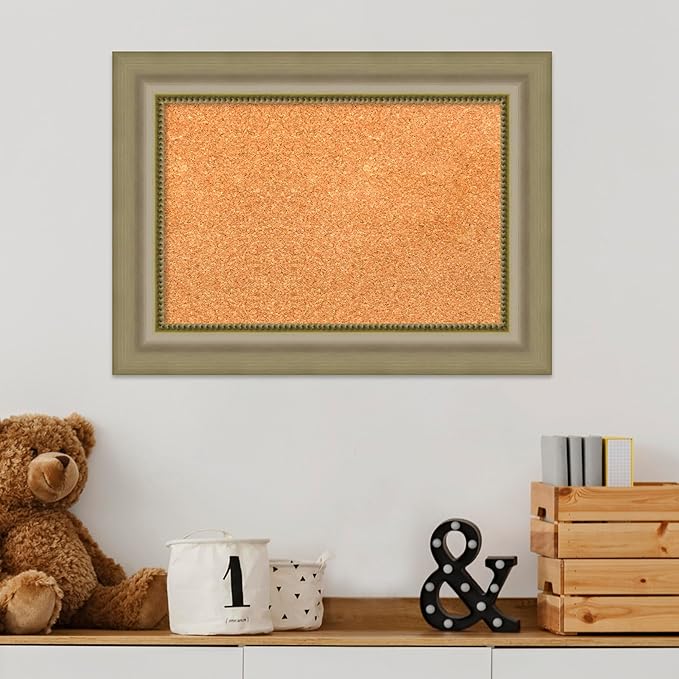 Amanti Art Natural Cork Board for Wall, 17x23 Vision Board with Silver Wood Frame, Small Corkboard Office Decor for Home Organization, Traditional Corkboard Pinboard to Display Items for Home-DeskLoop Office