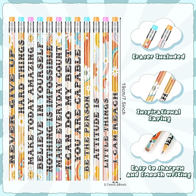100 Pcs Retro Motivational Pencils Bulk, Inspirational School Pencils for Classroom, Cute Wood Pencils with Encourage Positive Saying, Back to School Supplies for Kids Student Teacher Classroom Reward