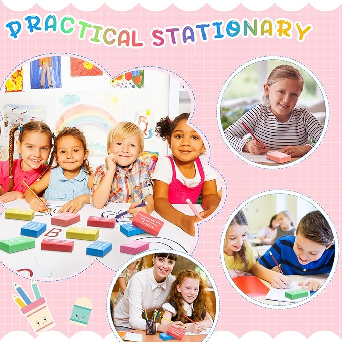 Nezyo 150 Pcs Inspirational Erasers Bulk for Kids Back to School Gifts Neon Colored Pencil Erasers Motivational Reward Supplies for Classroom Students Drawing-DeskLoop Office