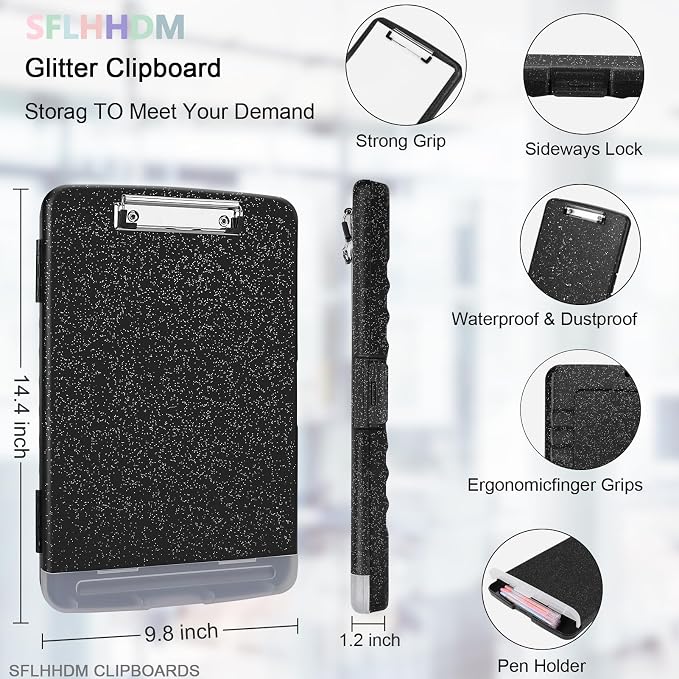 Glitter Clipboard with Storage, Storage Clipboard with Pen Holder, A4 Binder - Image 2