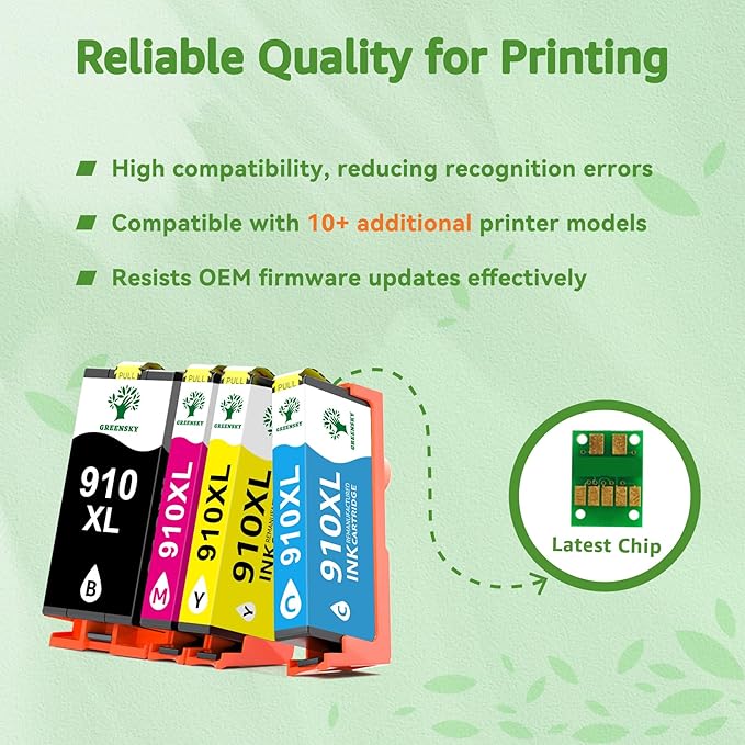GREENSKY Remanufactured 910XL Ink Cartridges Replacement for HP 910xl Ink Cartridges Combo Pack with HP OfficeJet Pro 8025e 8015e 8028e 8035e 8025 8035 8020 Printer (Black, Cyan, Magenta, Yellow)-DeskLoop Office