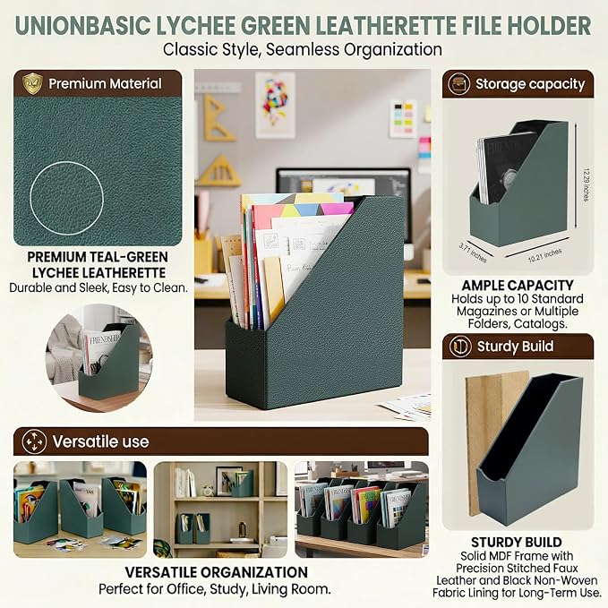 UnionBasic Magazine File Holder, Leatherette Desktop Document Organizer - Image 2