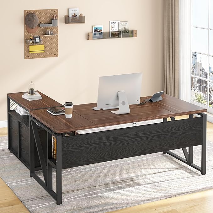 Tribesigns Office Desk with Drawers Sets, 63 inches L Shaped Computer Desk with Mobile File Cabinet,Big Executive Desk for Home Office Furniture Sets (Dark Brown, 63-inch)-DeskLoop Office