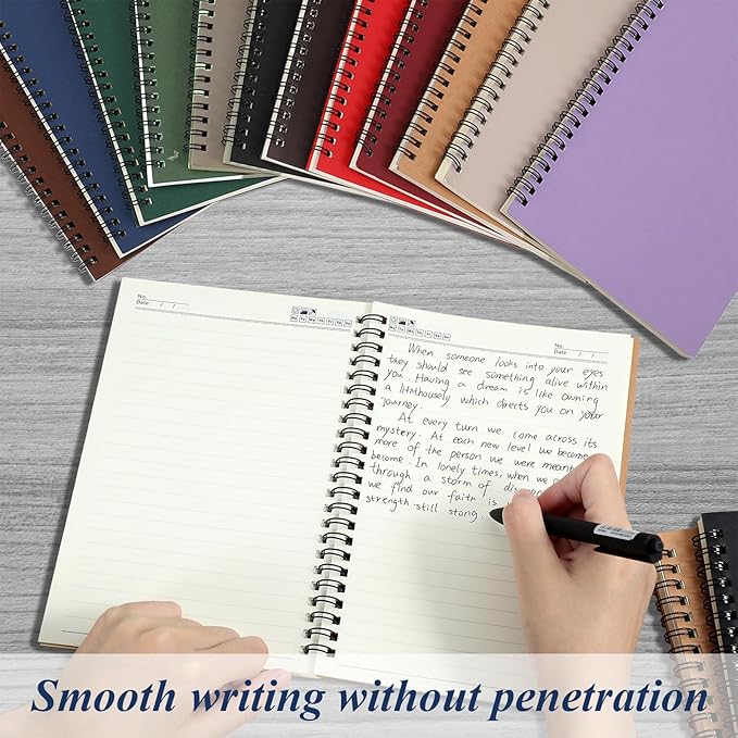 12 Pack Small Spiral Notebook A5 Lined College Ruled Spiral Journal Notebook 5.5 x 8.3 Inch Kraft Cover, 120 Pages for Work Students Office Business(Dark Color)-DeskLoop Office