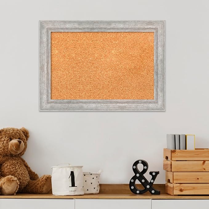 Amanti Art Natural Cork Board for Wall, 15x21 Vision Board with Silver Wood Frame, Small Corkboard Office Decor for Home Organization, Modern Corkboard Pinboard to Display Items for Home Organization-DeskLoop Office