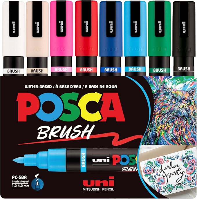 POSCA PC-5BR Water-Based Paint Markers, Reversible Brush Tip, 8 pack by Unknown