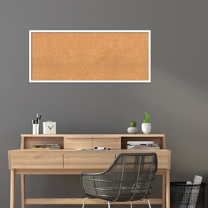 Amanti Art Natural Cork Board for Wall, 21x49 Vision Board with White Frame, Oversize Corkboard Office Decor for Home Organization, Modern Corkboard Pinboard to Display Items for Home Organization in-DeskLoop Office