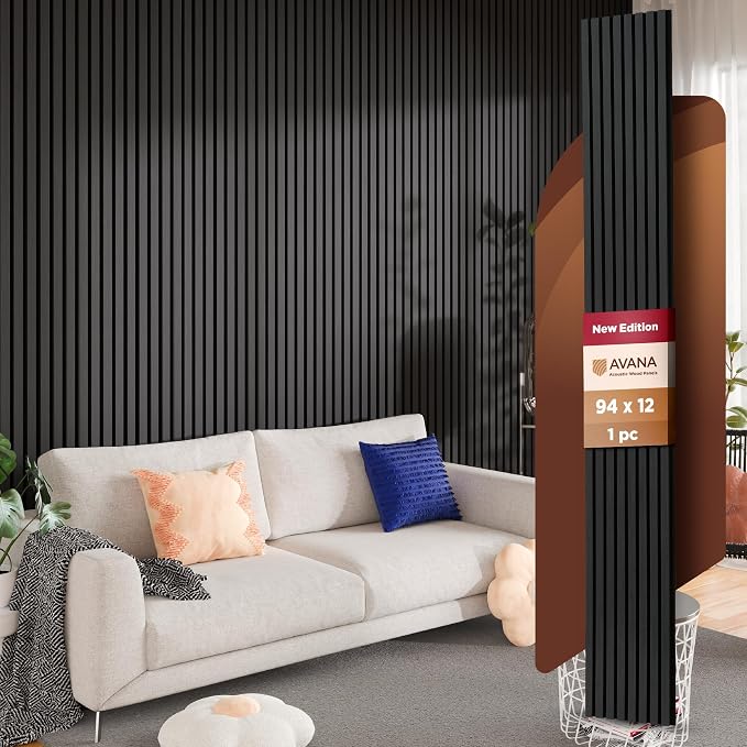 Avana Modern Acoustic Wood Wall Panels – 94.4 X 12.6 Inch Black Oak Acoustic by AvanaHome