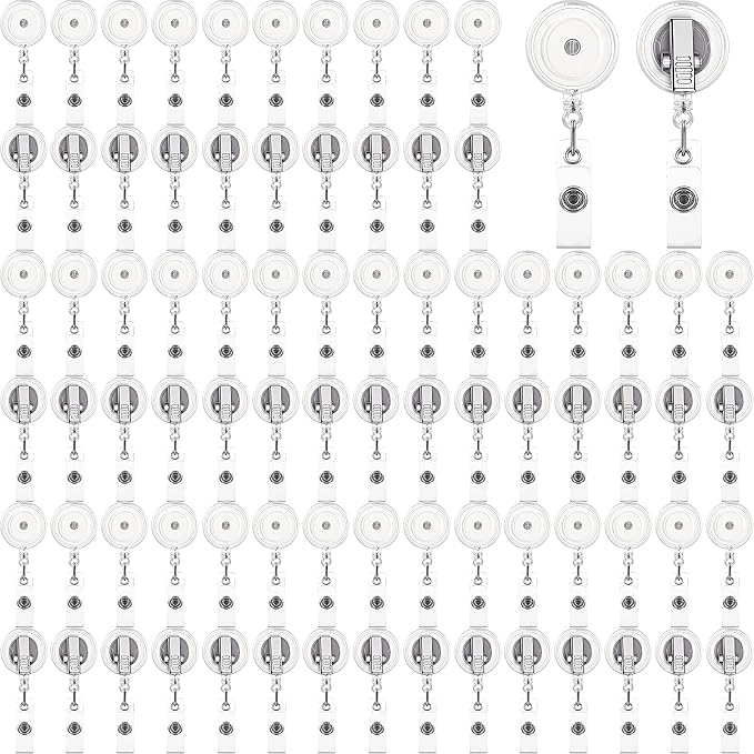 Fulmoon 100 Pcs Translucent Retractable Badge Reels Round ID Badge Holders by Fulmoon