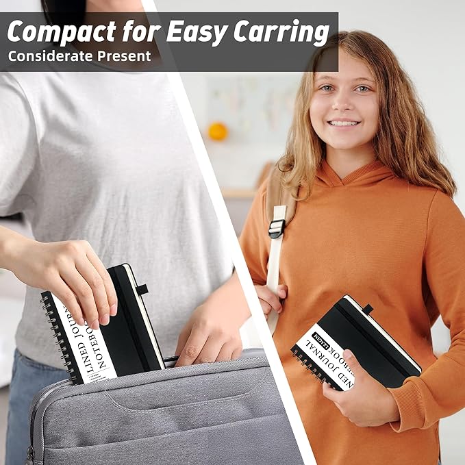 Lined Spiral Journal Notebook for Women & Men, College Ruled Hardcover Notebook for Work & Note Taking, Journals for Writing, 100 GSM, Business, School, 140 Pages, A5(5.8"x8.5") - Black-DeskLoop Office