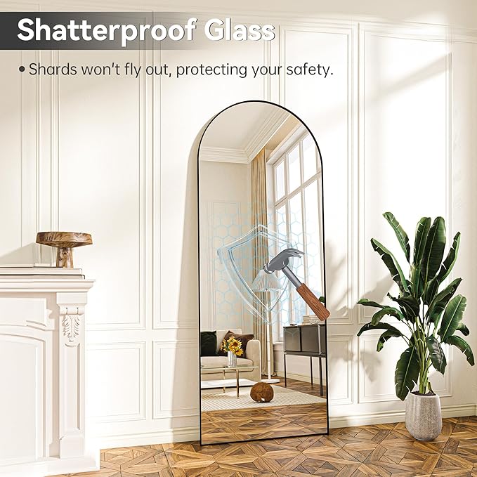 Hasipu Extra Large Arched Rectangular Full Length Wall Mirror, 81"L x 32"W, Black Aluminum Frame, Tempered Glass, Leaning/Wall Mount, Modern Style for Bedroom/Living Room-DeskLoop Office