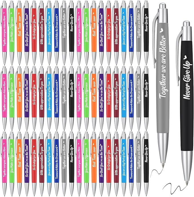 Yeaqee 100 Pcs Inspirational Pens Employee Appreciation Back to School Gifts Motivational Thank You Metal Greeting Quote Ballpoint Pen for Coworker Teacher(Multicolored,Member)-DeskLoop Office