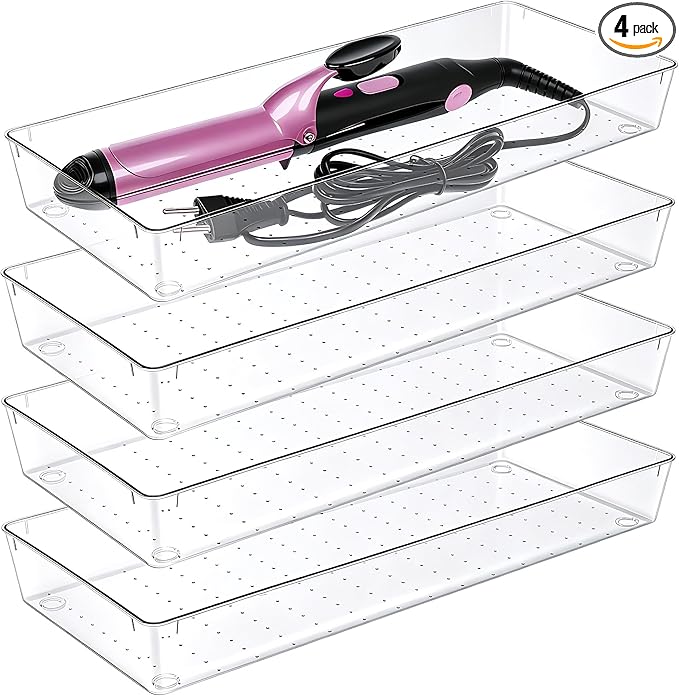 Manalete 4 Pack 15"x6" Extra Large Clear Plastic Drawer Organizer Trays by Manelete