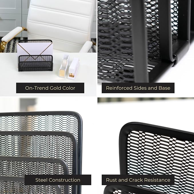BLU MONACO Black Metal Mesh Letter Sorter | 3-Slot Mail Organizer - Image 2