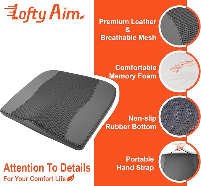 Car Seat Cushion, Comfort Memory Foam Car Cushions for Driving - Sciatica & Lower Back Pain Relief, Driver Seat Pillow for Auto, Office Chair, Wheelchair - Obsidian Speck Black-DeskLoop Office
