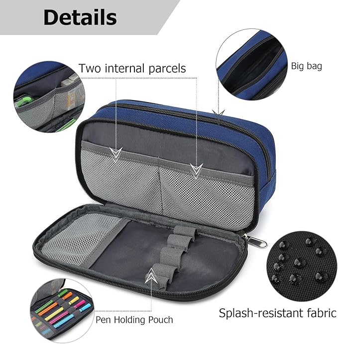 Large Capacity Pencil Case Multi-Slot Pencil Pouch Durable Pencil Box Portable Office Pen Bag with Zipper-DeskLoop Office