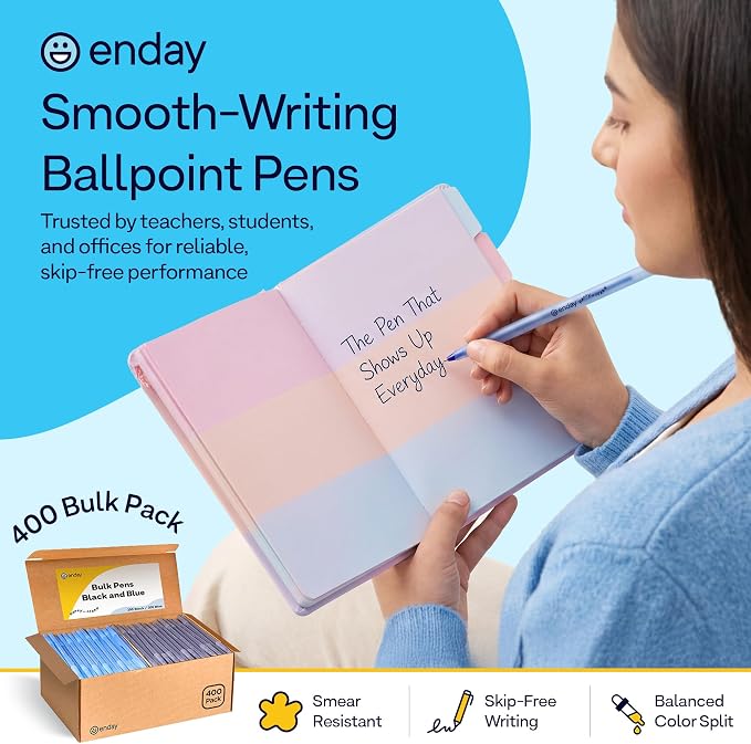 Enday Ballpoint Pens Bulk Blue and Black Pens 200 Black & 200 Blue - Image 3