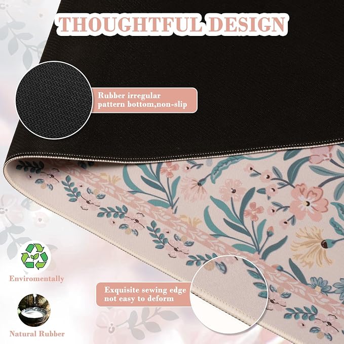 iCasso Aesthetic Floral Desk Mat, L Mouse Pads, Anti-Slip Mousepad - Image 4