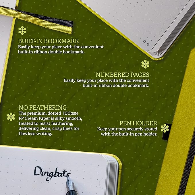 Dingbats* Earth Dotted Writing Journal Notebook A5 - Vegan Leather Hardcover - Ideal for Work, Travel - Pocket, Elastic Closure & Bookmark-DeskLoop Office