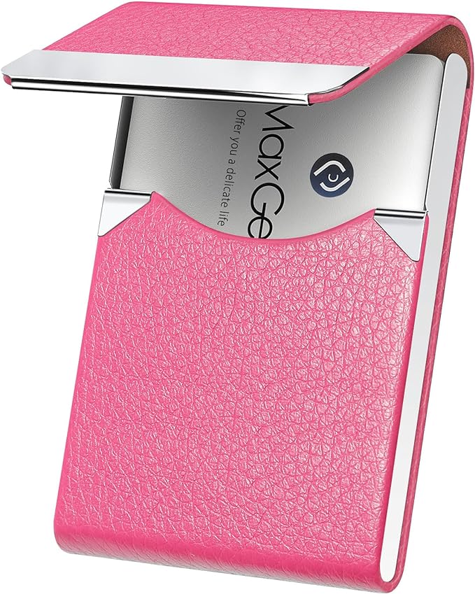 MaxGear Business Card Holder, PU Leather Business Card Case, Rose Red | by MaxGear