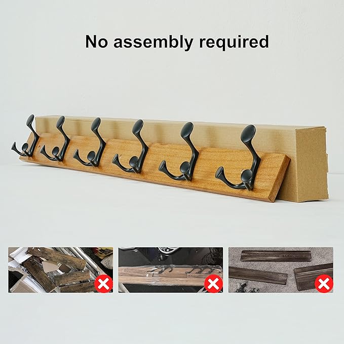 SKOLOO 39-Inch Light Brown Wood Coat Rack Wall Mount with 6 Triple Hooks - Ideal for Family Entrances, Classrooms, and Pet Supplies Storage - Perfect Coat Hooks for Wall-DeskLoop Office